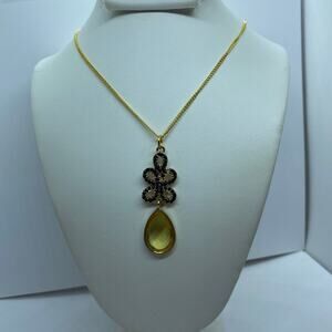 Gold-Tone Black Beaded Yellow Rhinestone Pendant